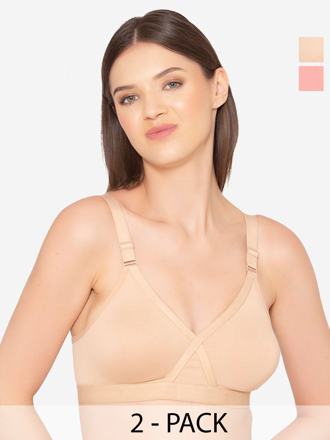 

GROVERSONS Paris Beauty Pack of 2 Women Full Coverage Non Padded Everyday Bra, Nude