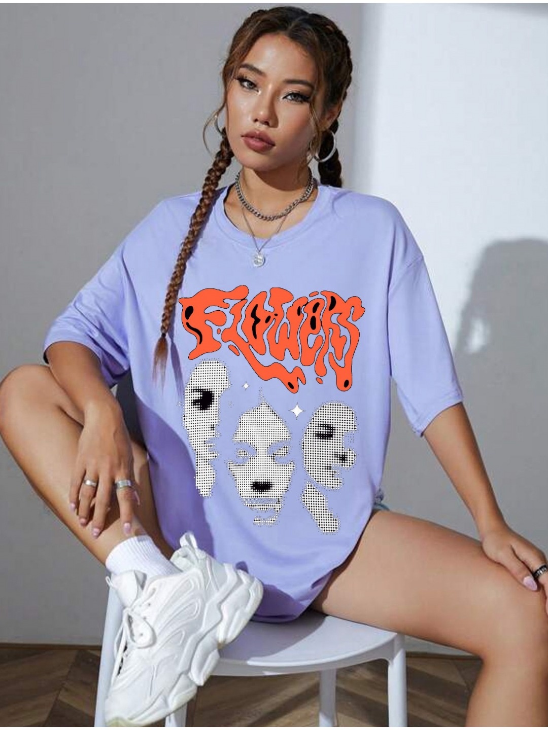 

TABADTOD Women Printed High Neck Raw Edge T-shirt, Purple