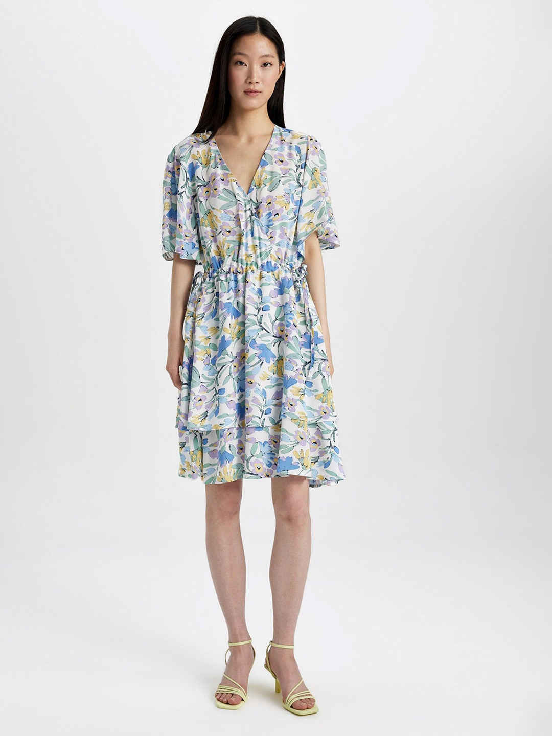 

DeFacto Floral Printed V-Neck Wrap Dress, White