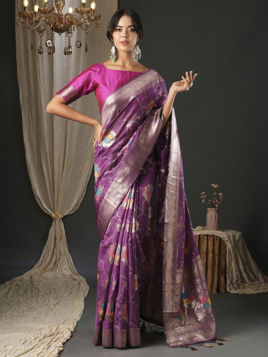 

Anouk Woven Design Zari Organza Banarasi Saree, Magenta