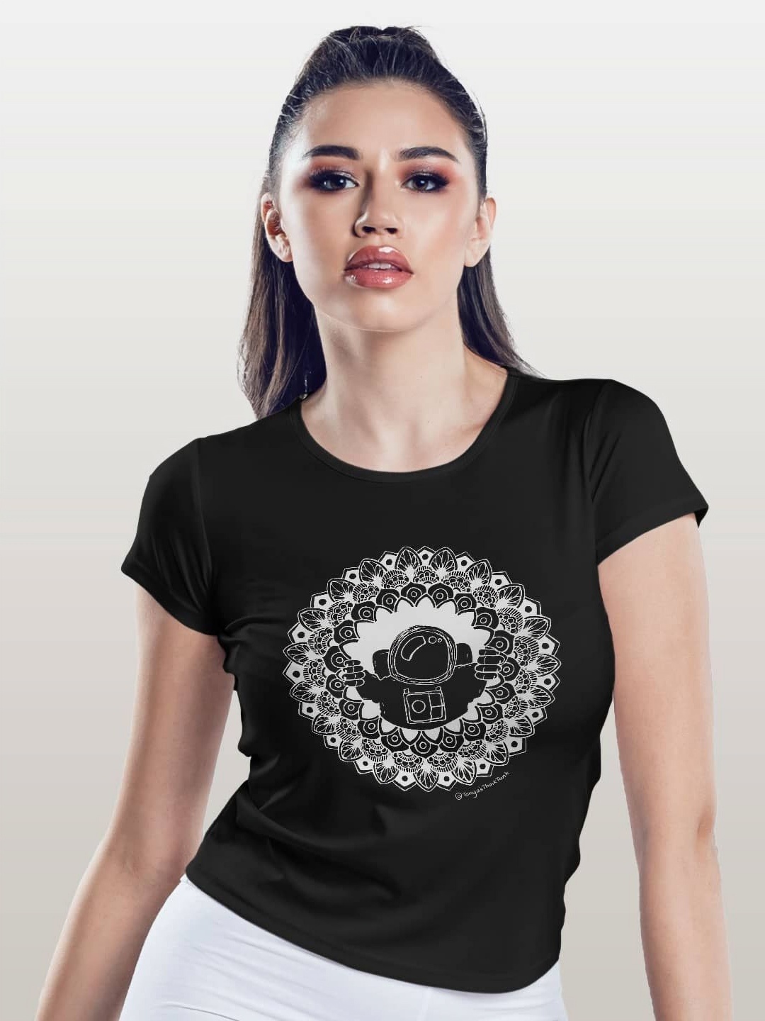 

macmerise Women Typography Printed T-shirt, Black