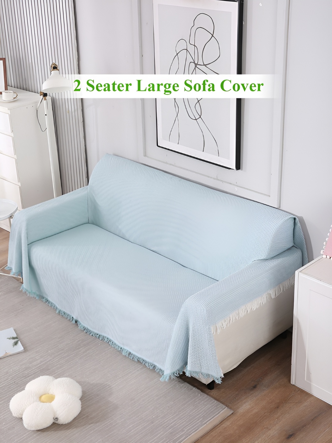 

HOKIPO Blue & White Self-Design 2 Seater Sofa Throw
