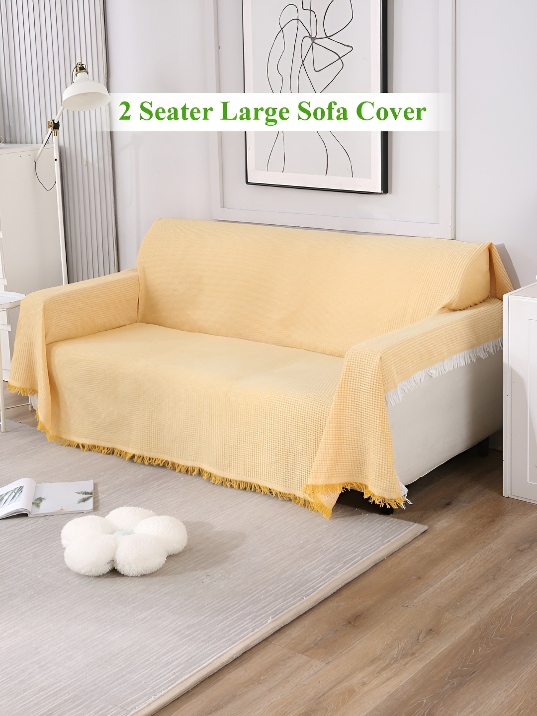 

HOKIPO Yellow Self-Design 2 Seater Thick and Soft Sofa Throw