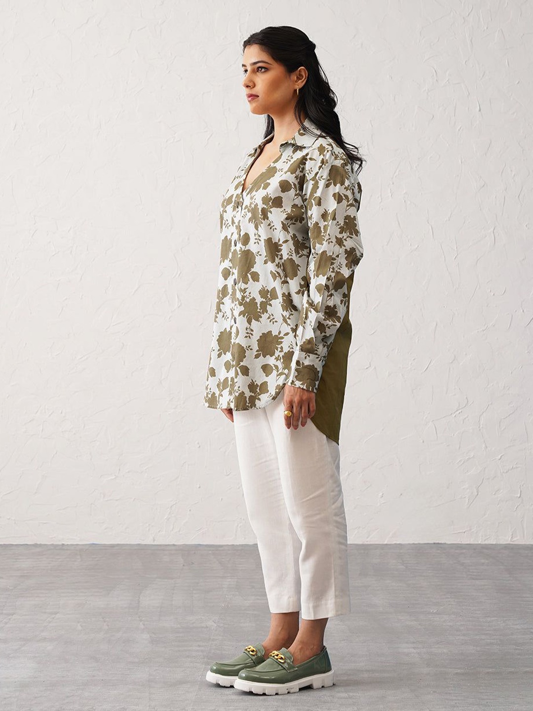 

SEVENDC Floral Print Mandarin Collar Cotton Top, Multi