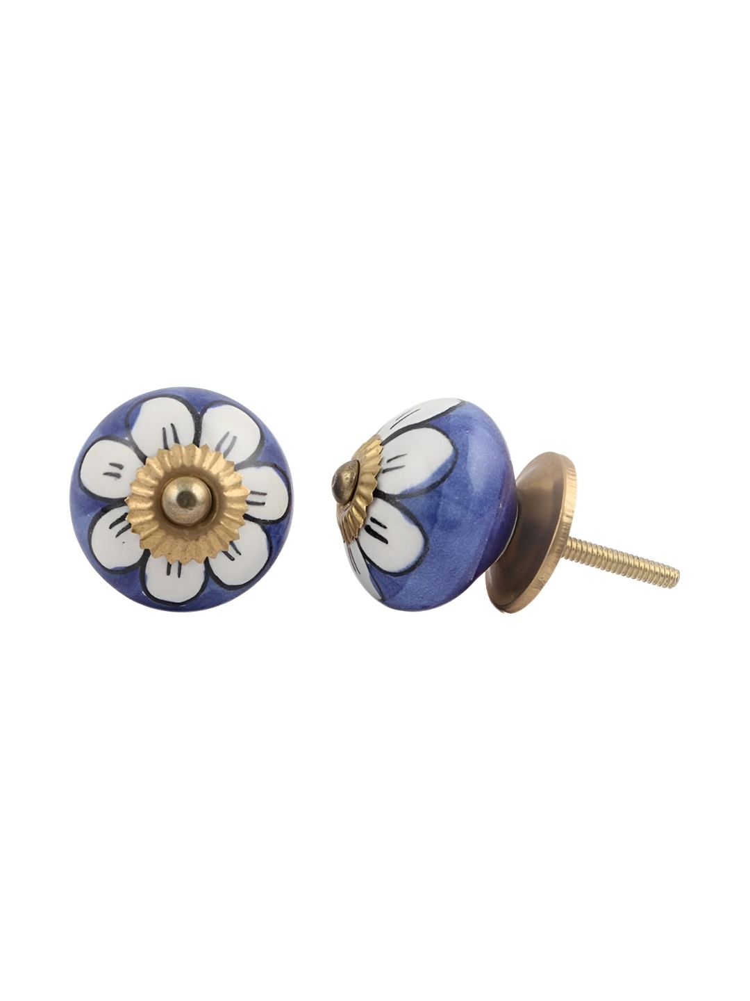 

Indianshelf Blue & White 4 Pieces Floral Printed Ceramic Drawer Knobs