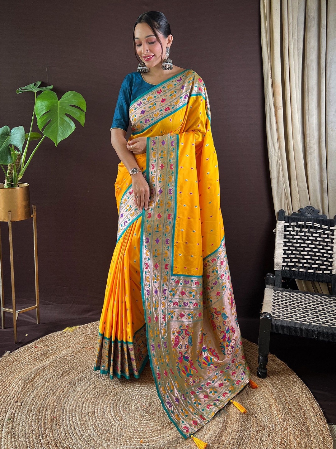 

LeeliPeeri Designer Zari Paithani Saree, Yellow