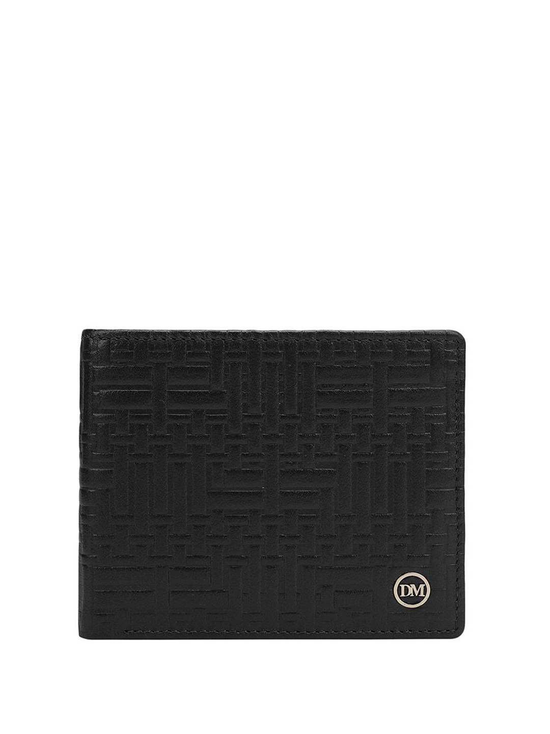 

Da Milano Men Geometric Textured Leather Two Fold Wallet, Black