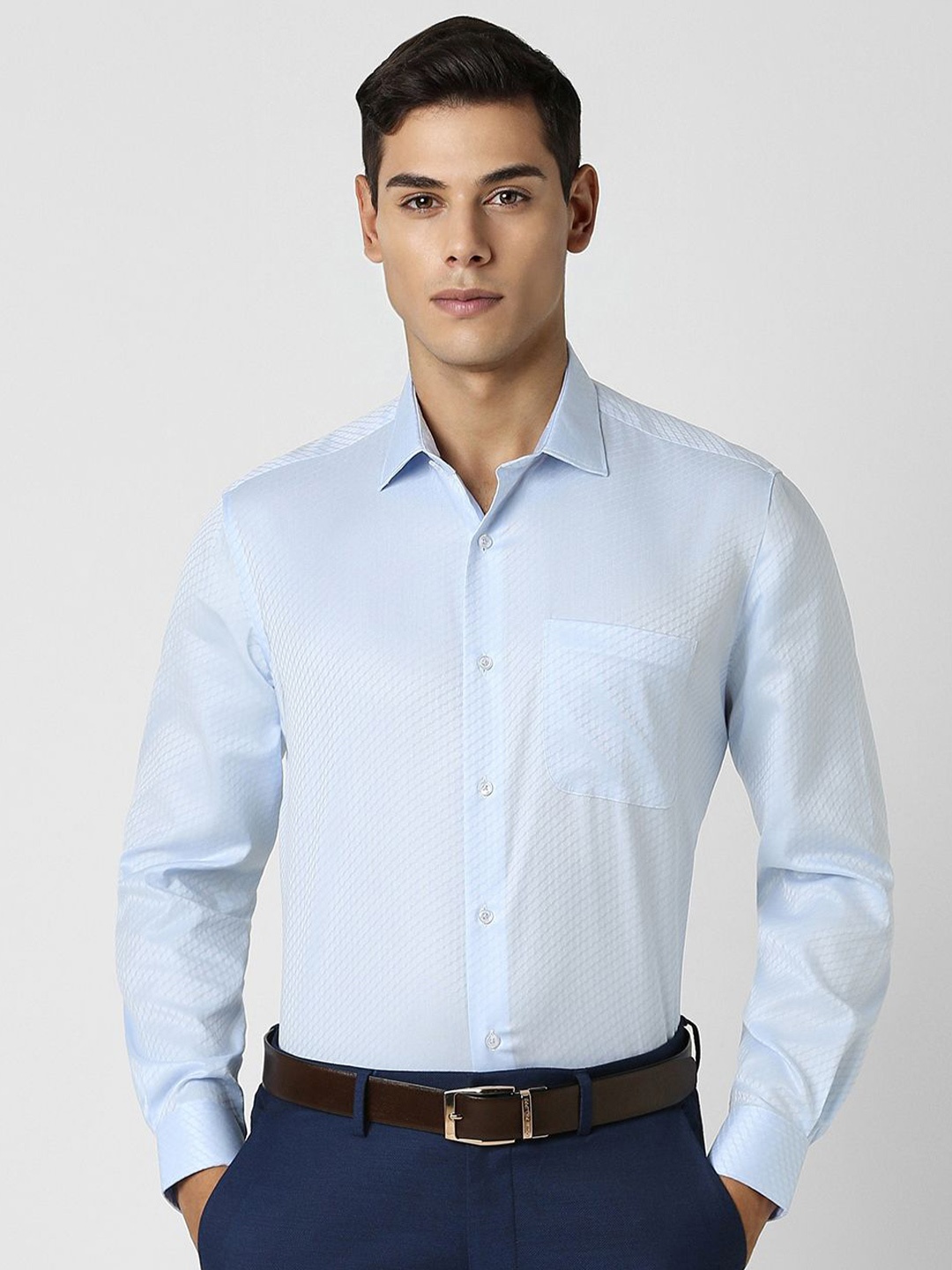 

Van Heusen Men Spread Collar Micro Ditsy Printed Cotton Formal Shirt, Blue