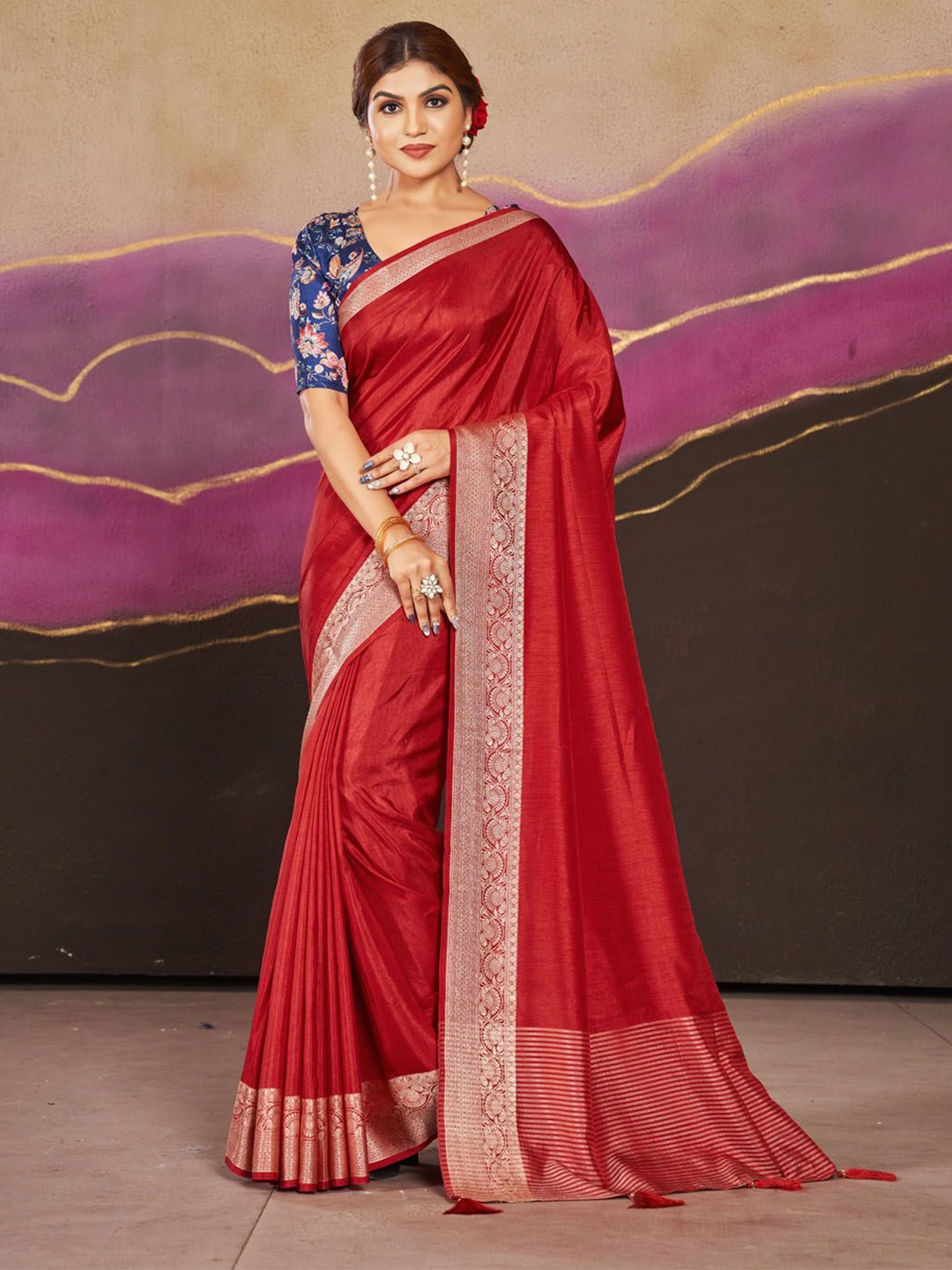 

Meena Bazaar Woven Design Zari Saree, Red