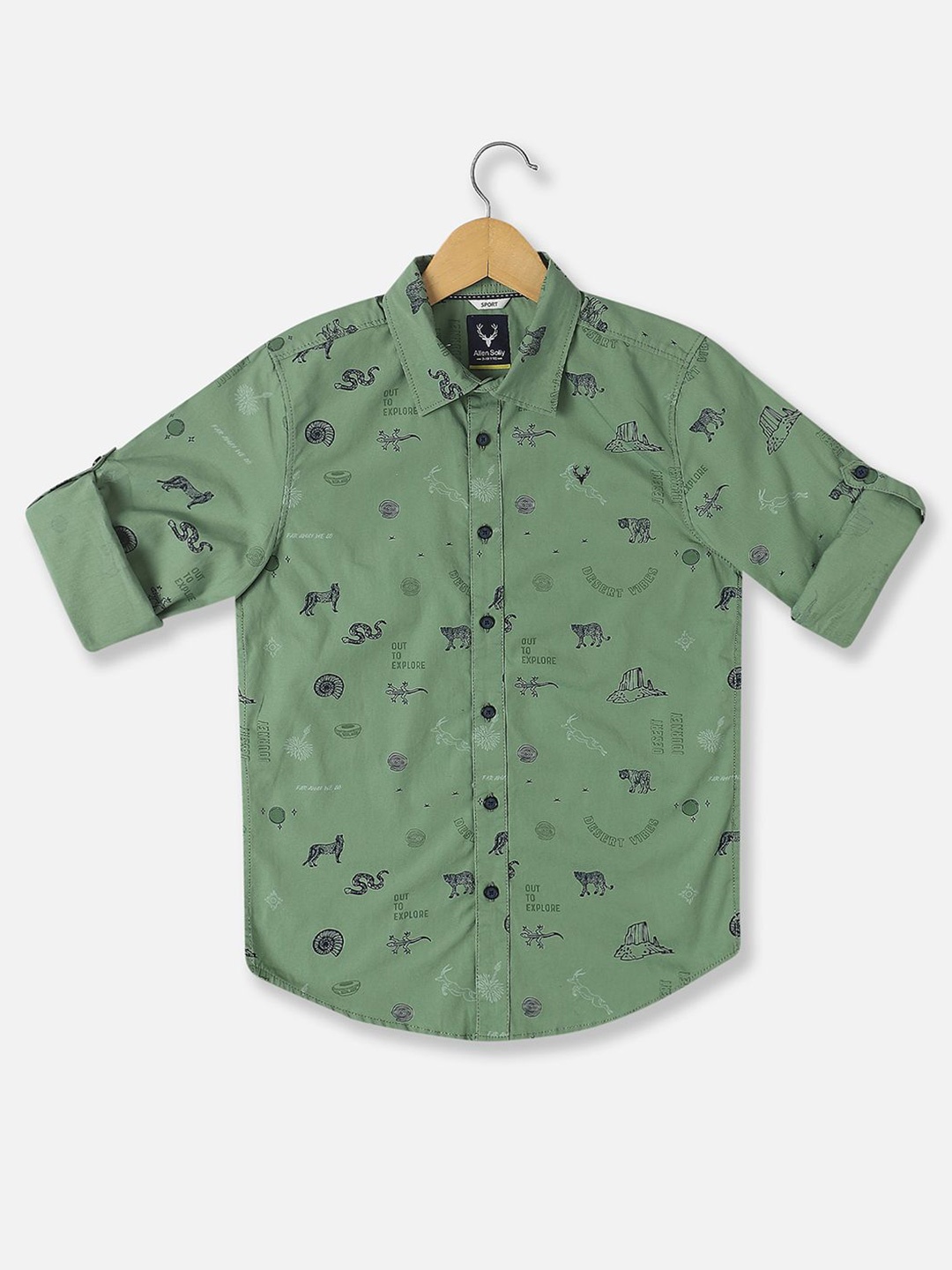 

Allen Solly Junior Boys Spread Collar Conversational Printed Cotton Slim Fit Casual Shirt, Green