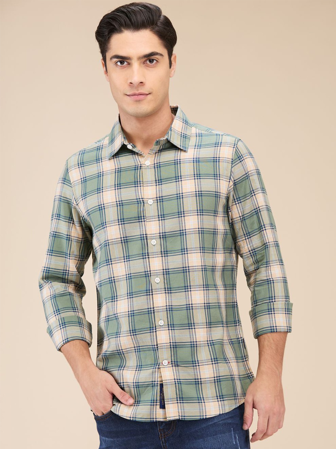 

Being Human Men Slim Fit Tartan Checks Opaque Checked Casual Shirt, Green