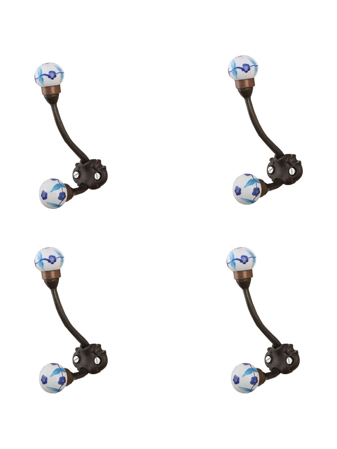 

Indianshelf White & Turquoise Blue 4 Pieces Printed Metal Utility Hooks