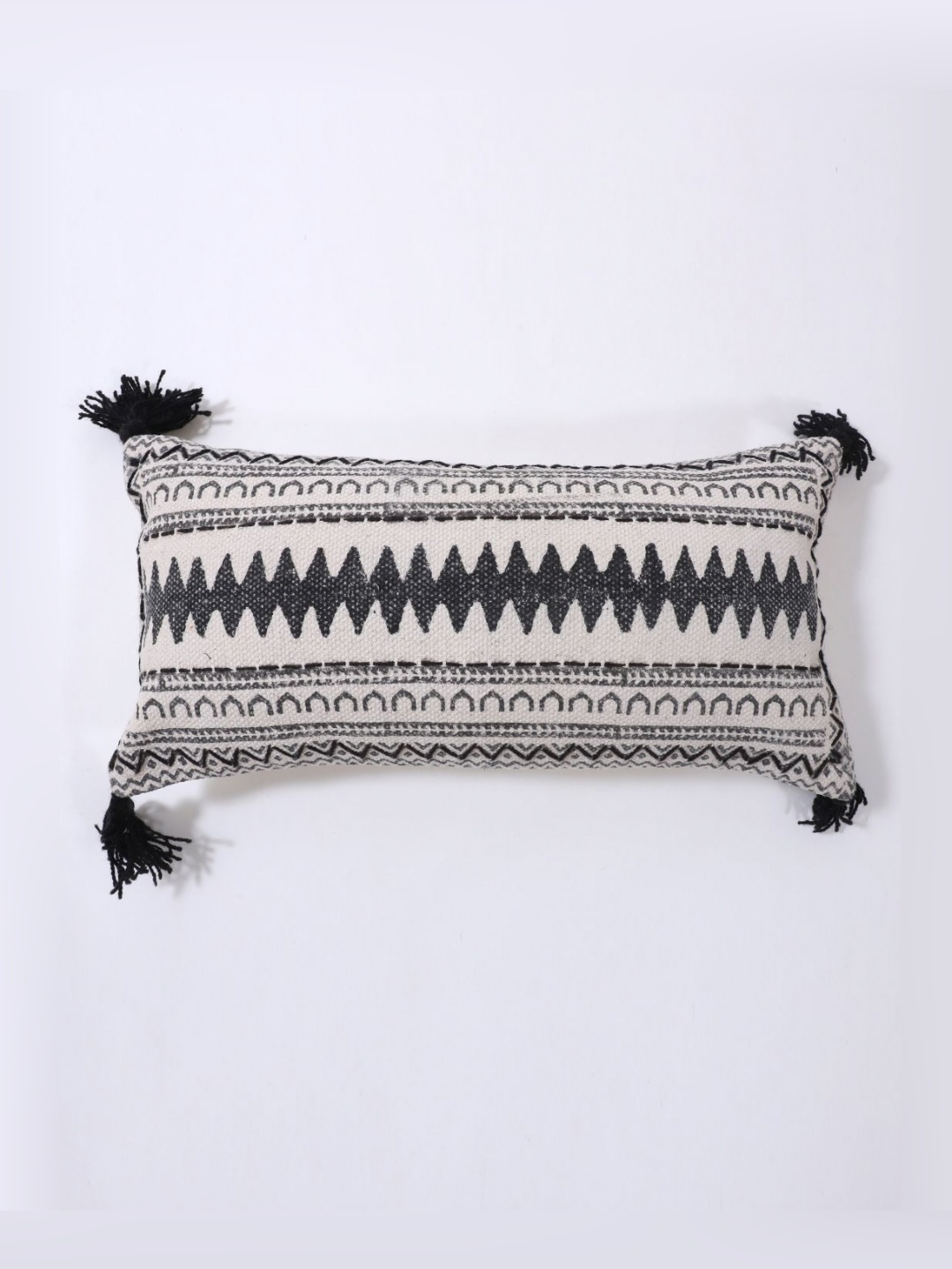 

Art Avenue Black & White Geometric Embroidered Cotton Rectangle Cushion Cover