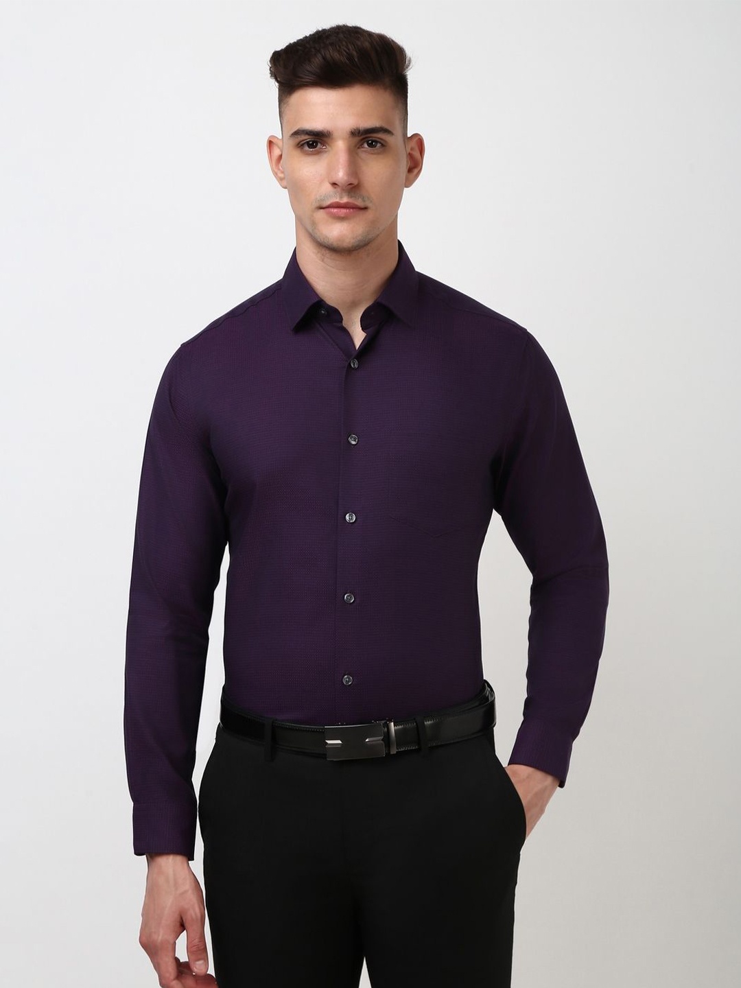 

Peter England Elite Men Solid Spread Collar Pure Cotton Formal Shirt, Purple