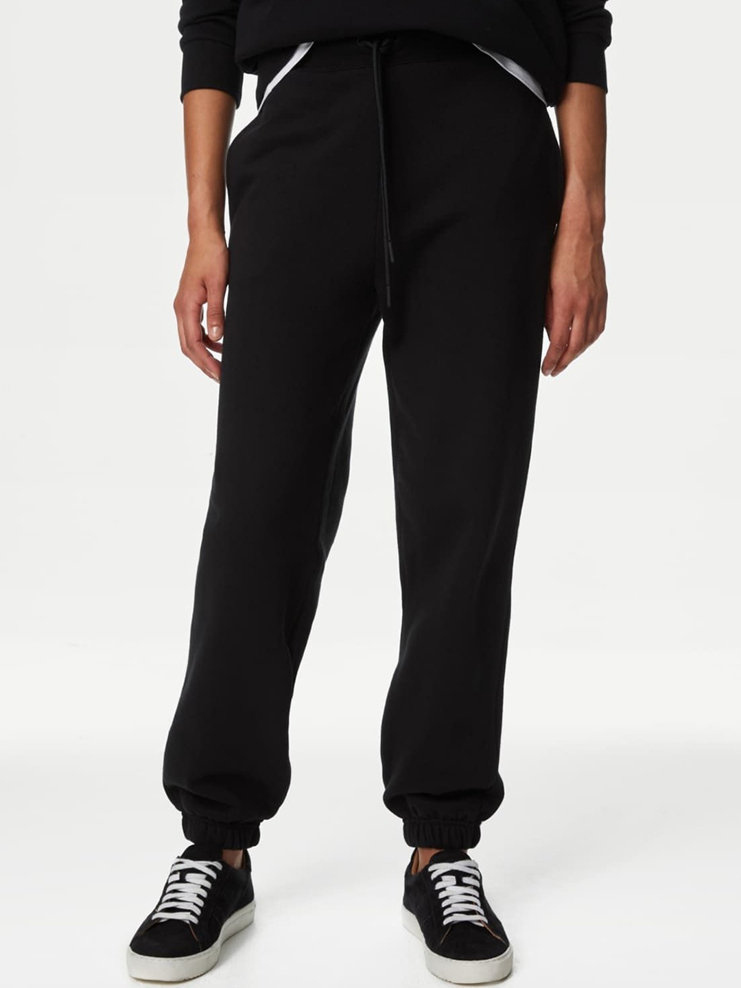 

Marks & Spencer Women Cotton Drawstring Cuffed Joggers, Black