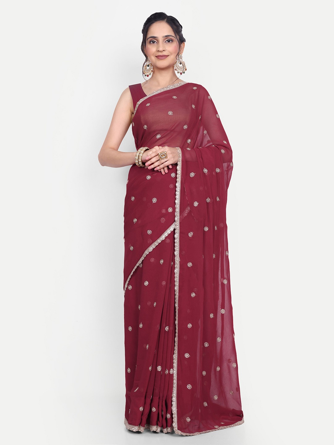 

LTS Label Tripti Saxena Ethnic Motifs Sequinned Pure Georgette Saree, Maroon