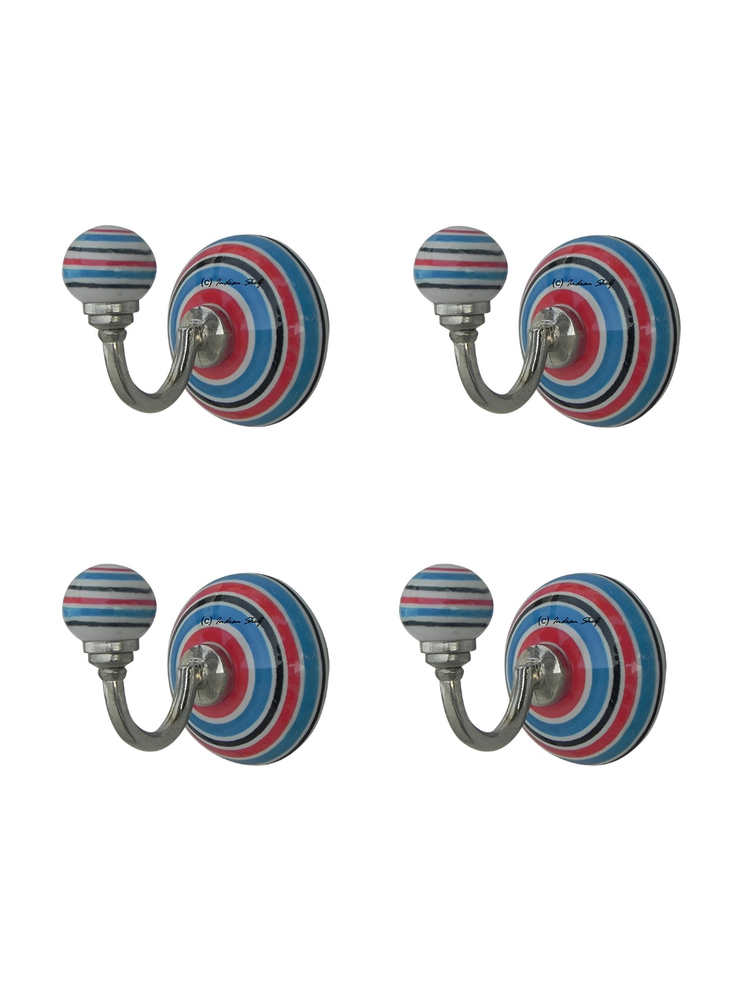 

Indianshelf Blue & Red 4 Pieces Printed Storage Hooks