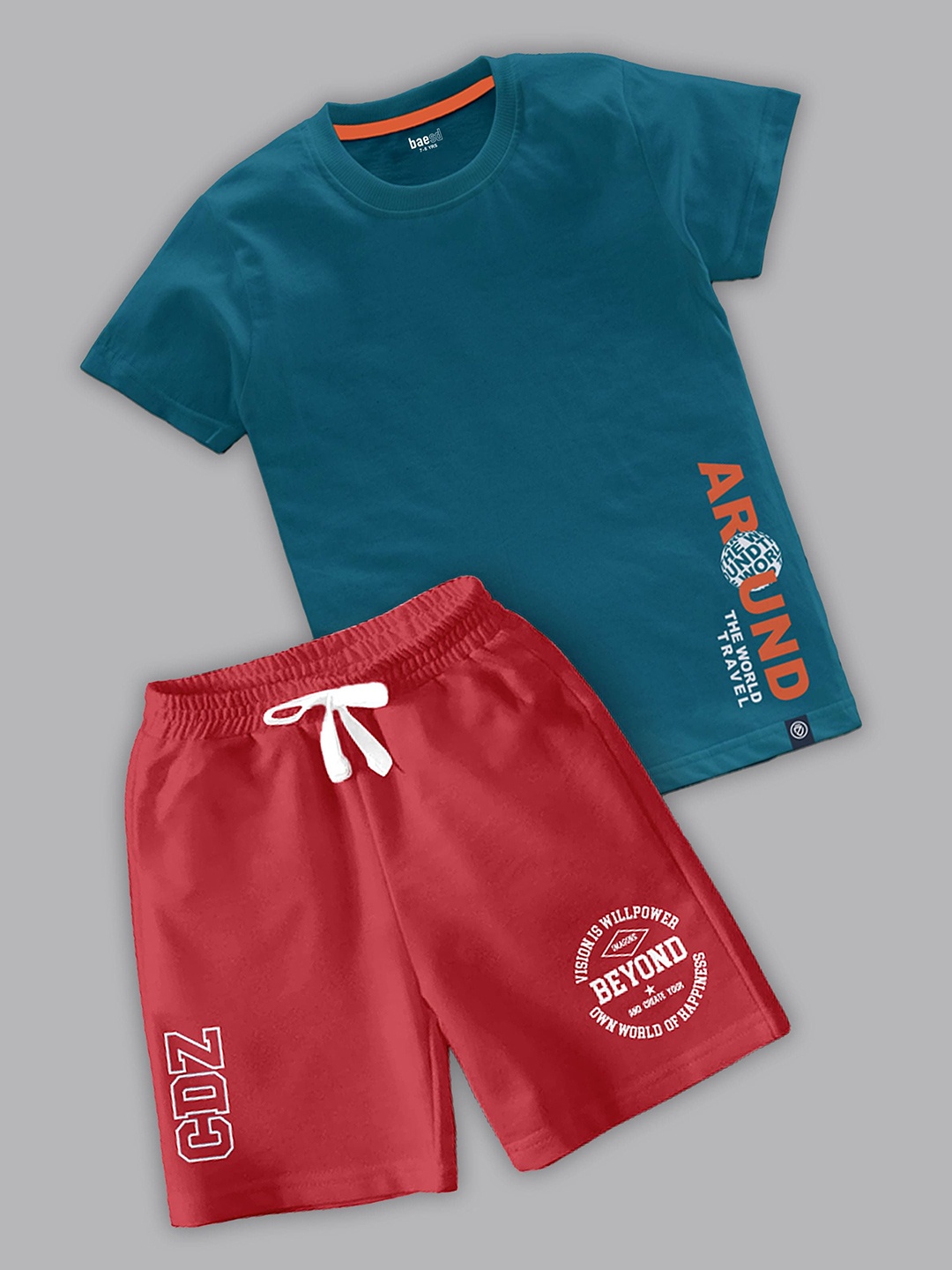 

BAESD Boys Printed T-shirt with Shorts, Coral