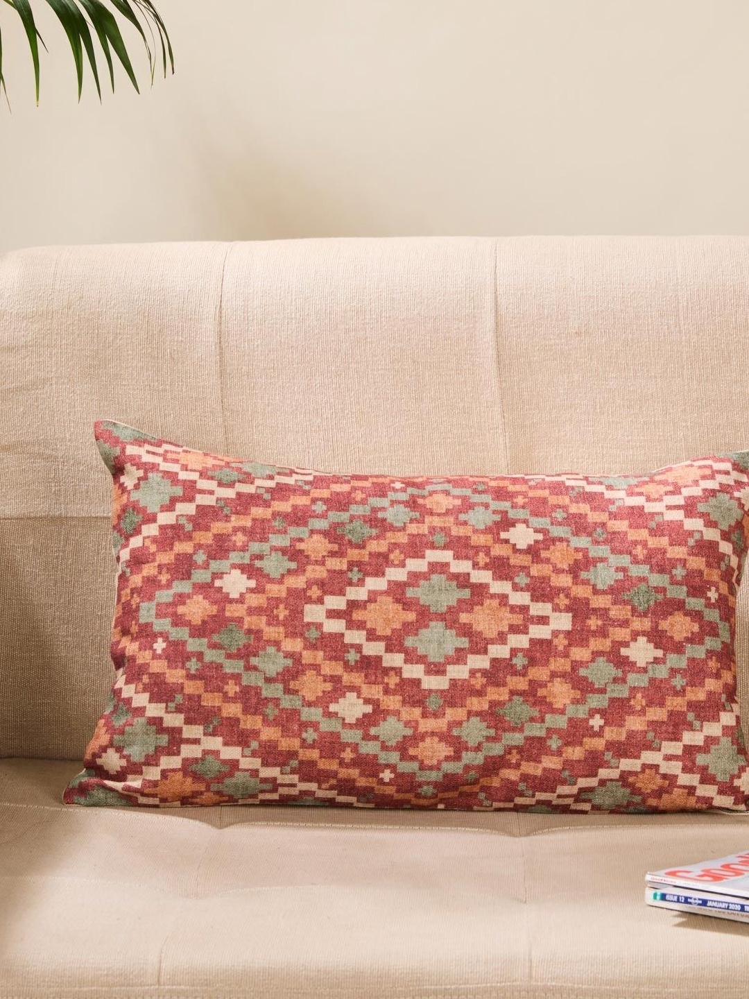 

Fabindia Red & Blue Geometric Cotton Rectangle Cushion Covers