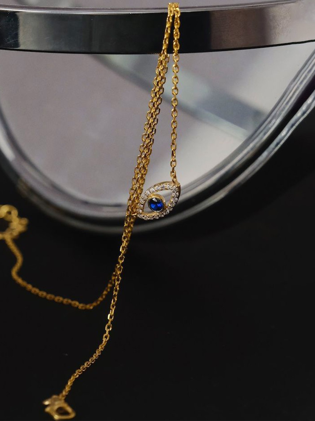 

Anushka Jain Jewellery 925 Sterling Silver Gold-Plated CZ Studded Evil Eye Link Bracelet