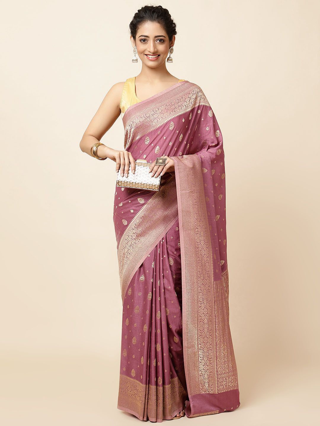 

Meena Bazaar Woven Design Zari Saree, Lavender