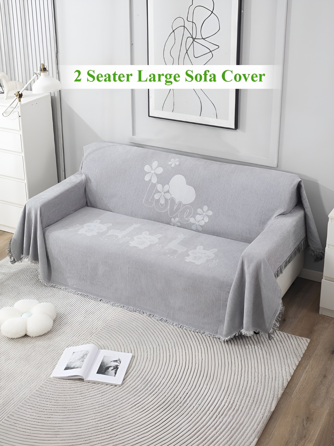 

HOKIPO Grey & White Printed 2 Seater Sofa Throw