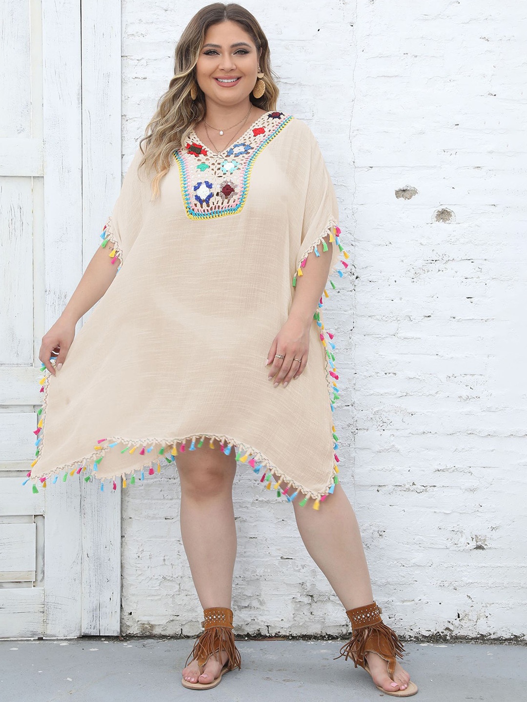

LULU & SKY Plus Size Sheer Cover-up, Beige