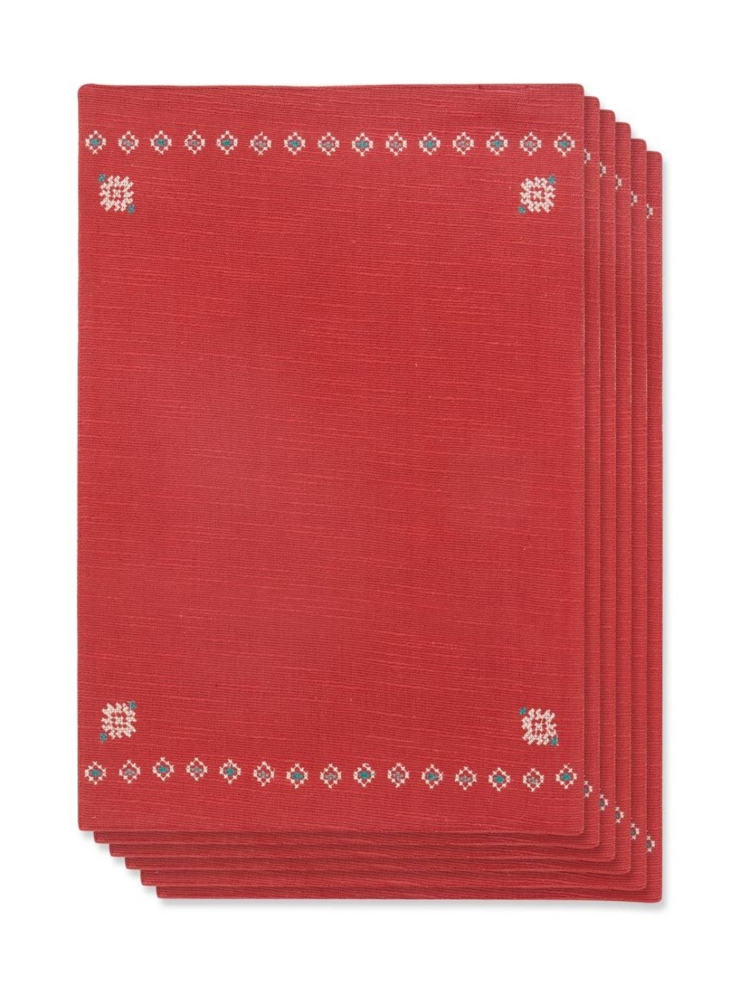 

Fabindia Red & White 6 Pieces Embroidered Table Placemats