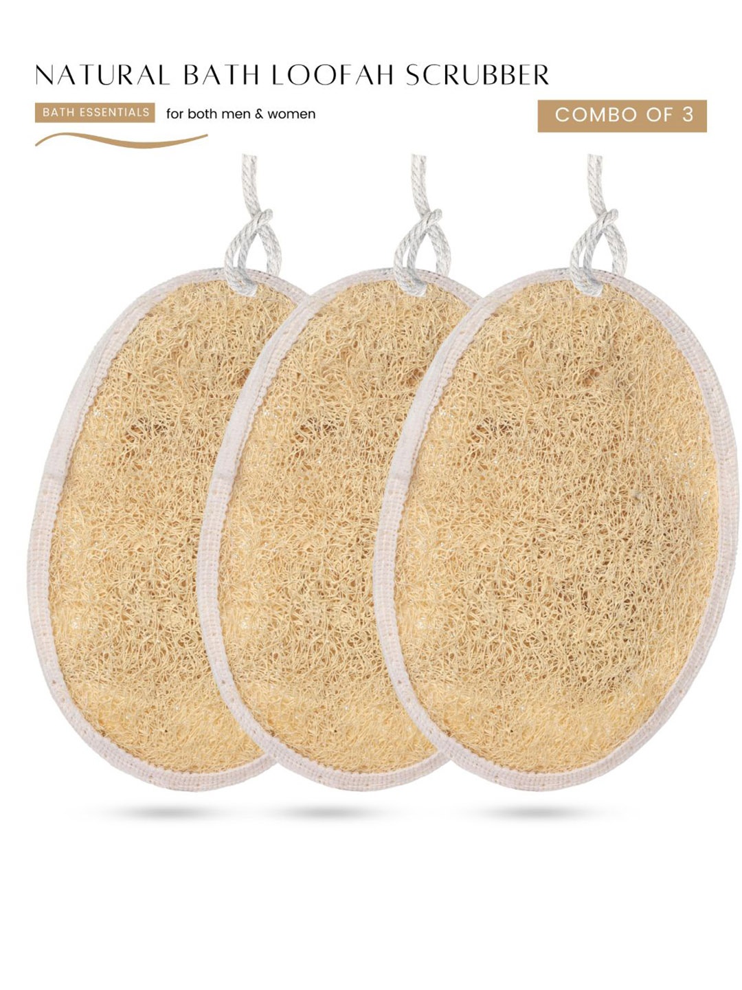 

CareDone Set Of 3 Natural Bath Loofah Scrubber, Beige