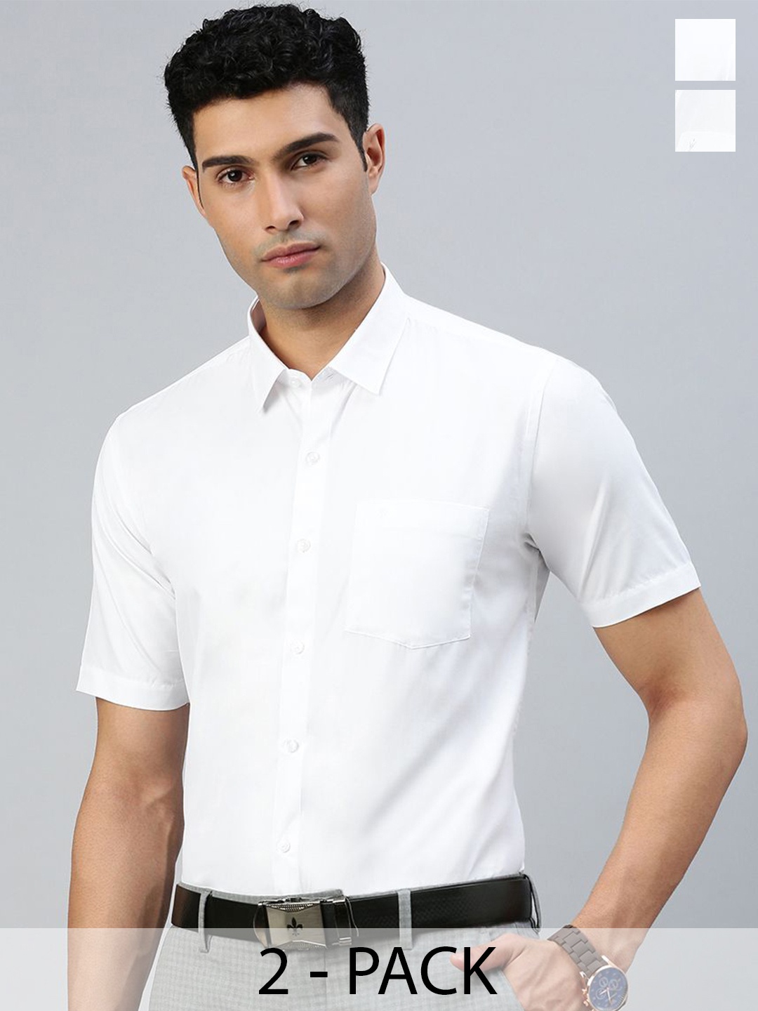 

RAMRAJ Men Pack Of 2 Cotton Solid Half Sleeves Formal Shirts, White