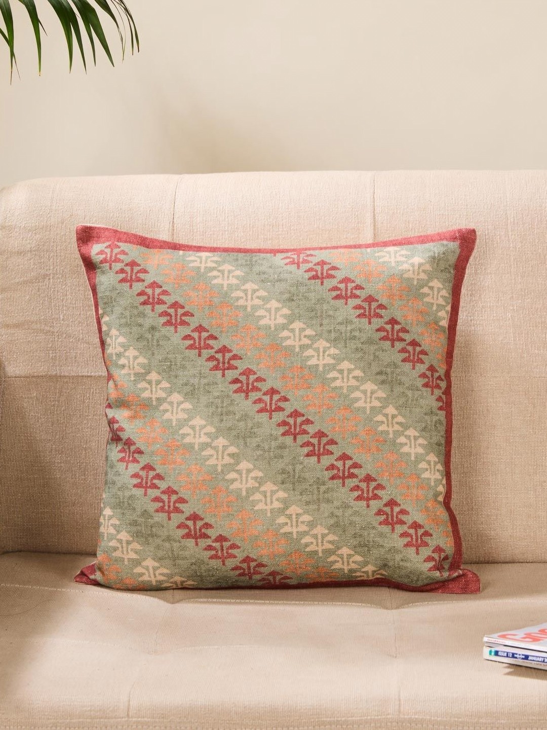 

Fabindia Teal Green & Red Geometric Cotton Square Cushion Covers