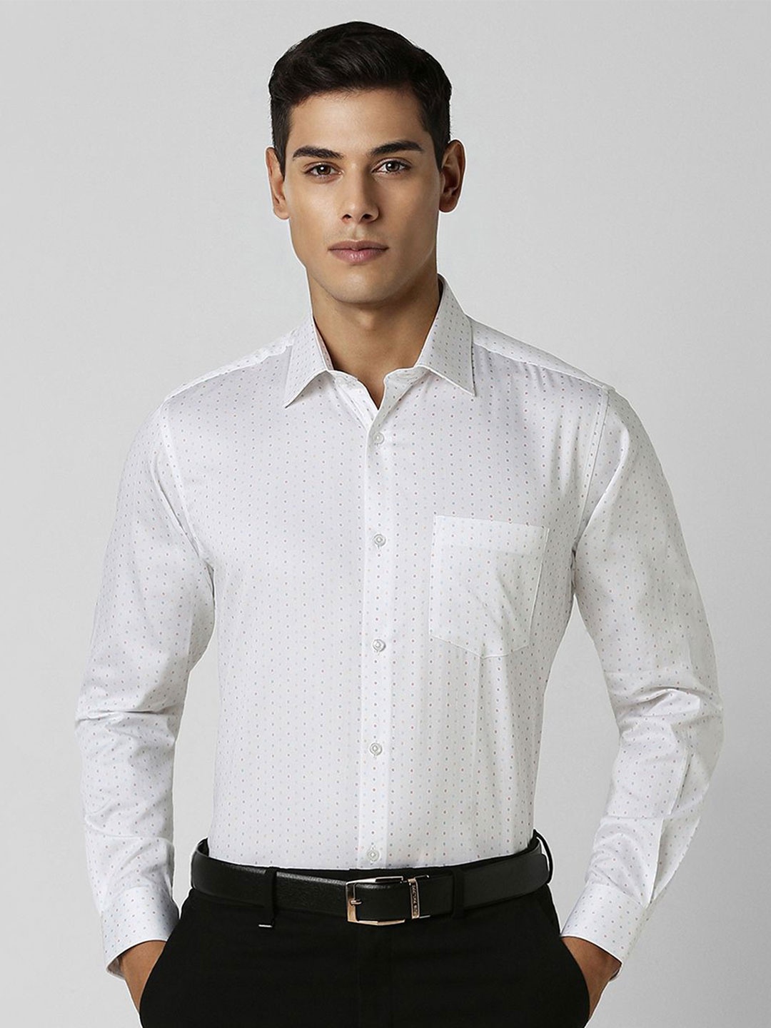 

Van Heusen Men Spread Collar Micro Ditsy Printed Cotton Formal Shirt, White