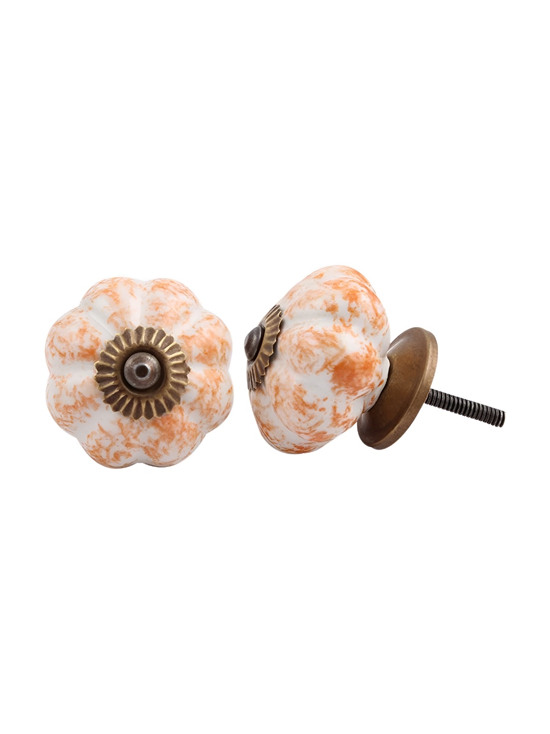 

Indianshelf Orange & White 4 Pieces Printed Ceramic Drawer Knobs