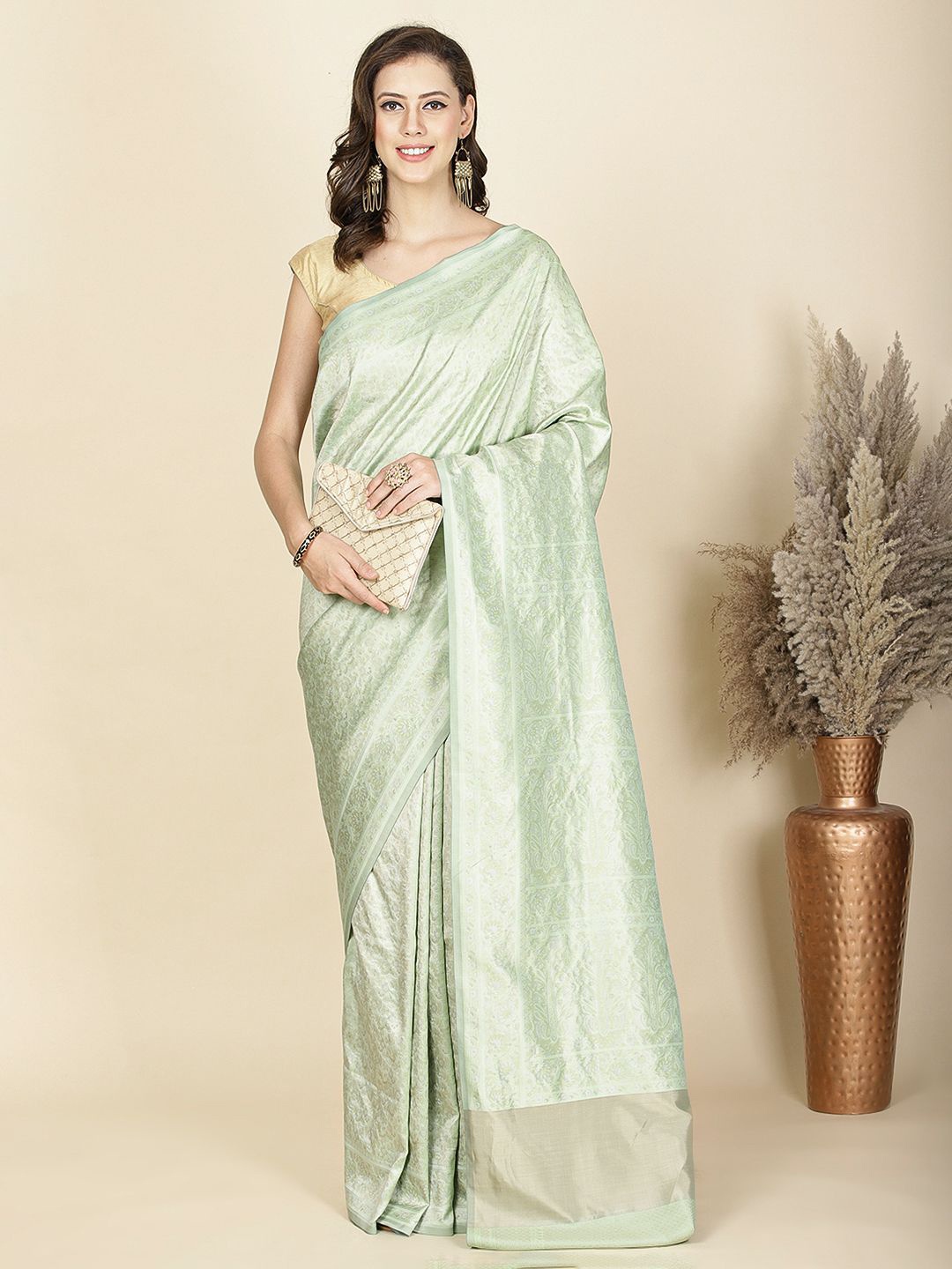 

Meena Bazaar Woven Design Zari Banarasi Saree, Green