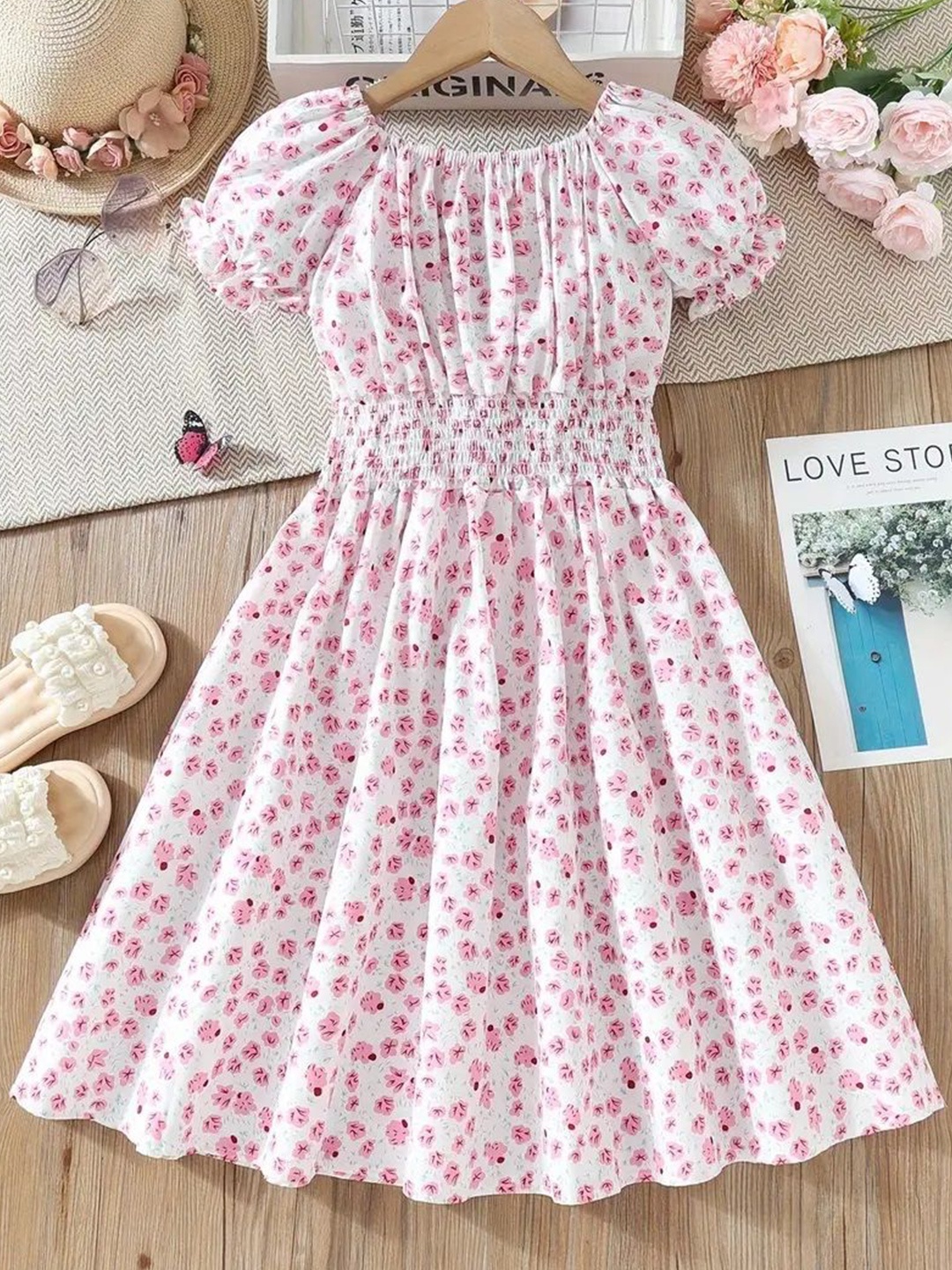 

BAESD Girls Floral Print Fit & Flare Dress, White