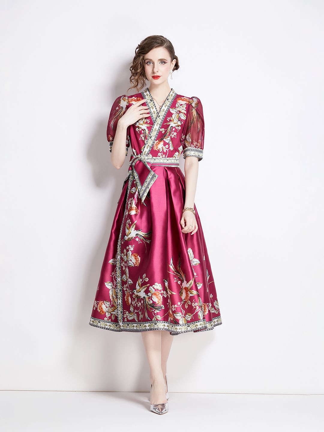

JC Collection Floral Printed A-Line Midi Dress, Fuchsia