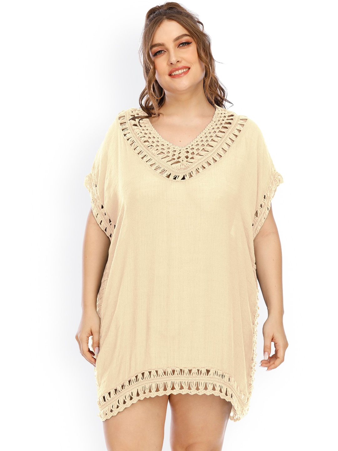 

LULU & SKY Plus Size Mini Swimwear Cover up Top, Beige