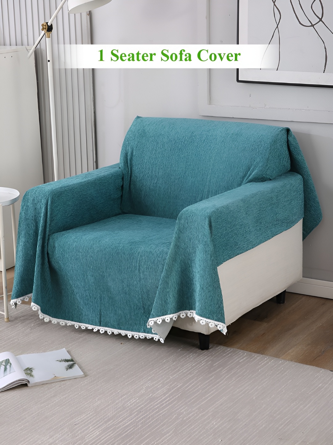 

HOKIPO Teal Blue Thick and Soft Cotton Chenille 1 Seater Sofa Throw