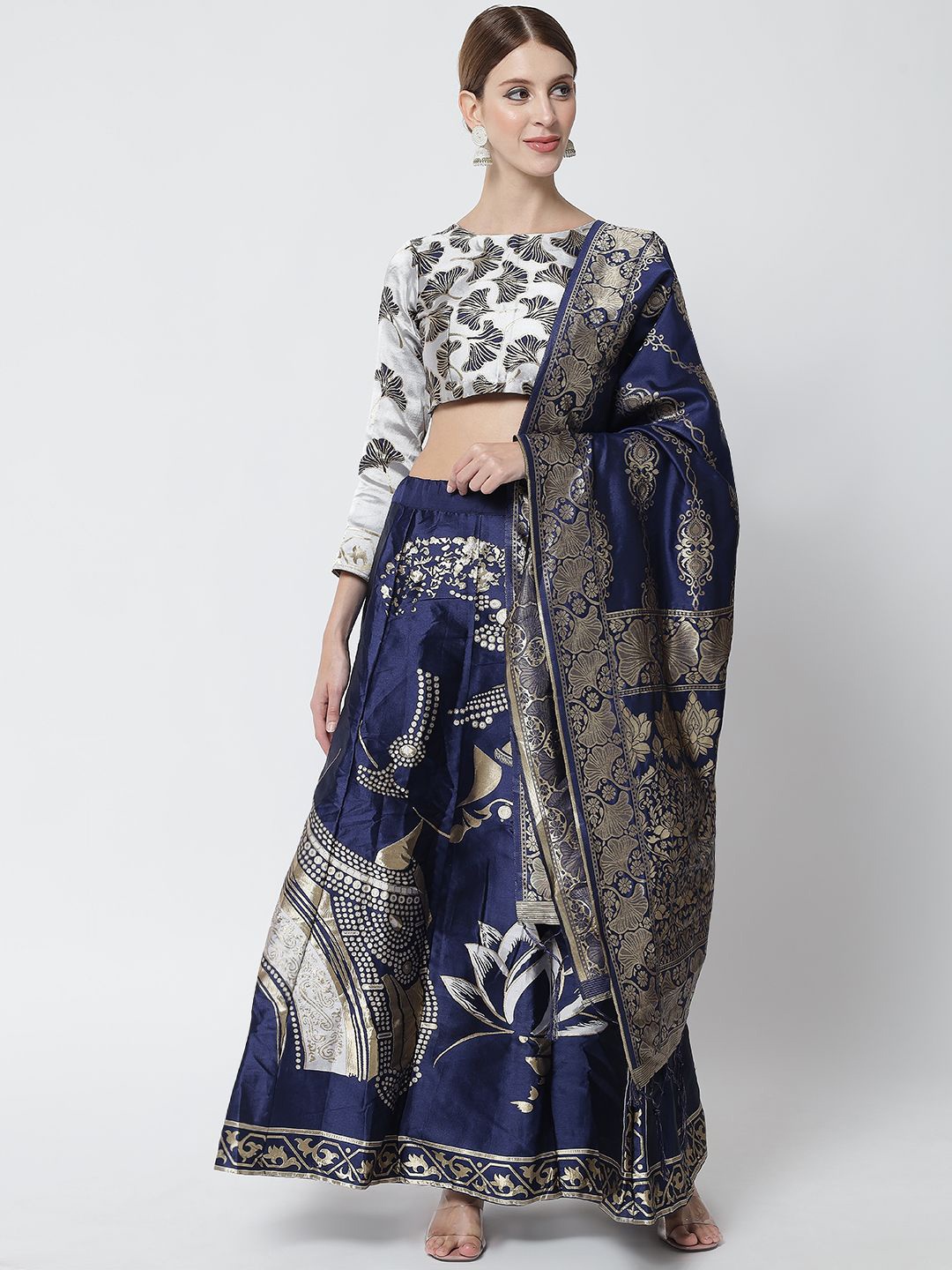 

MAGMINA Woven Design Jacquard Semi-Stitched Lehenga & Unstitched Blouse With Dupatta, Blue
