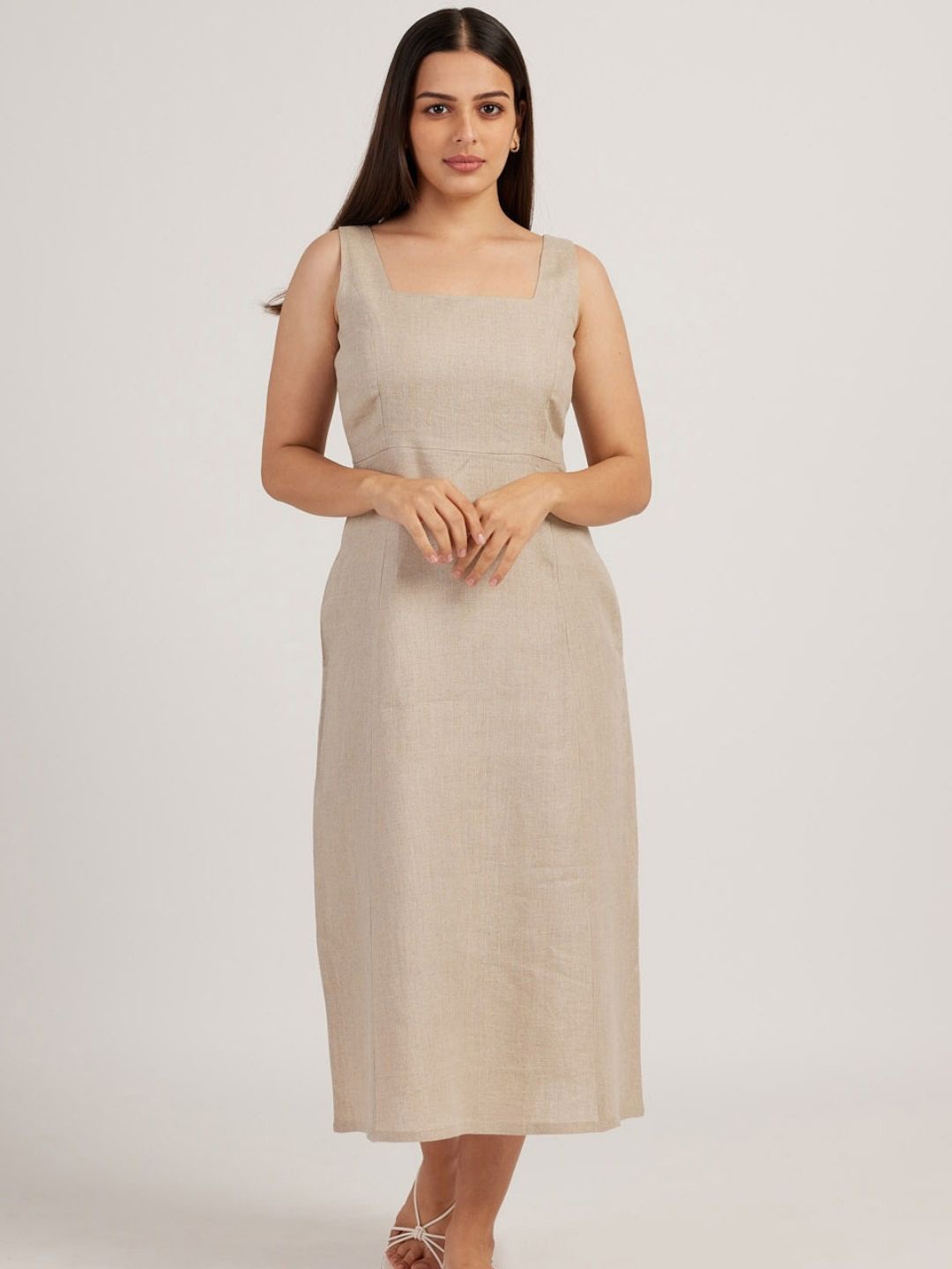 

Creatures of Habit Women Linen Midi Dress, Beige