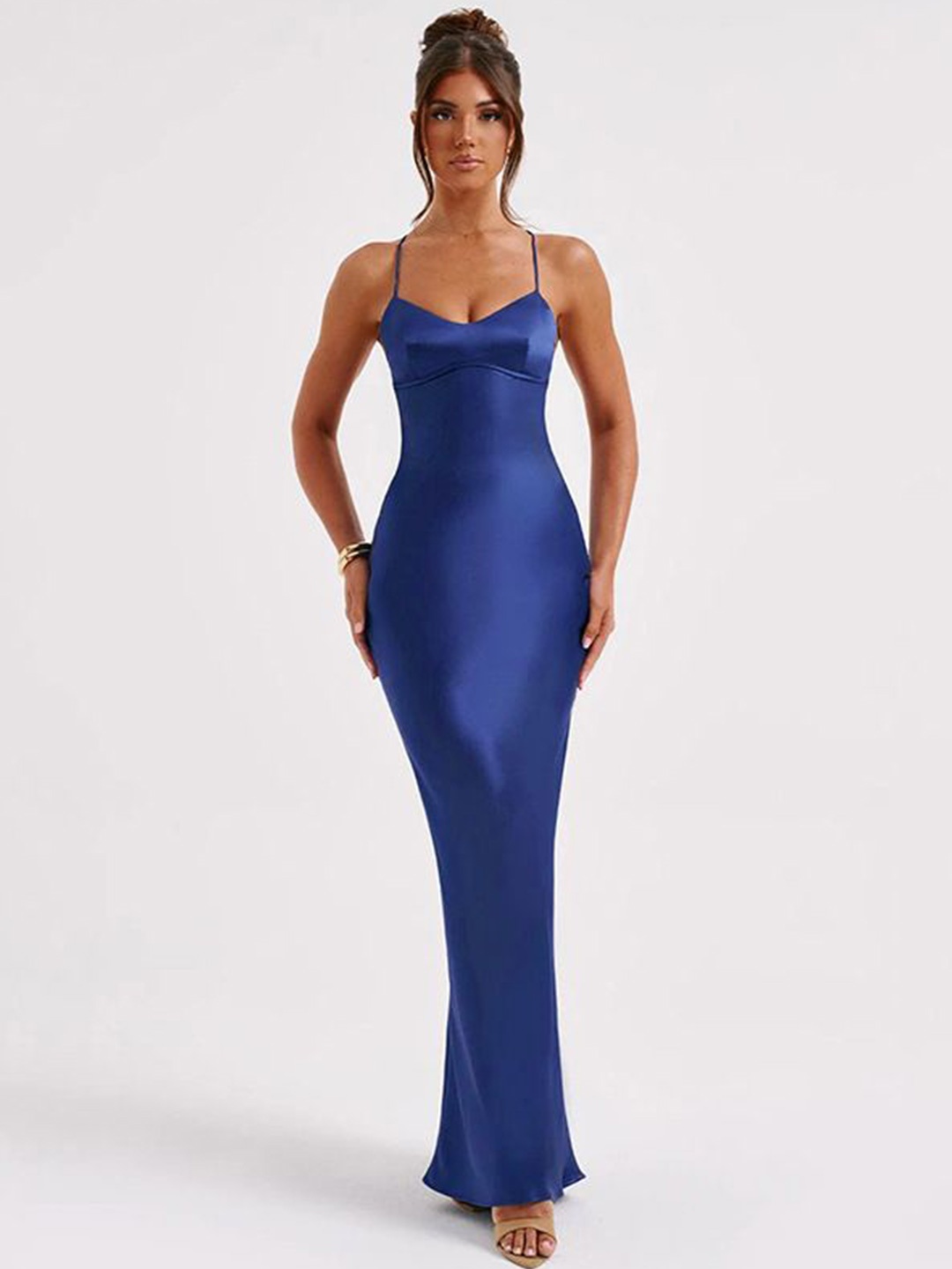 

MIAKEE Women Shoulder Straps Sleveless Maxi Dress, Blue