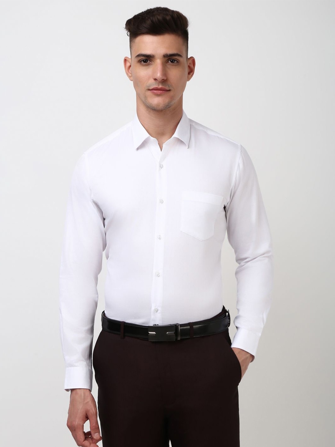 

Peter England Men Spread Collar Solid Cotton Formal Shirt, White