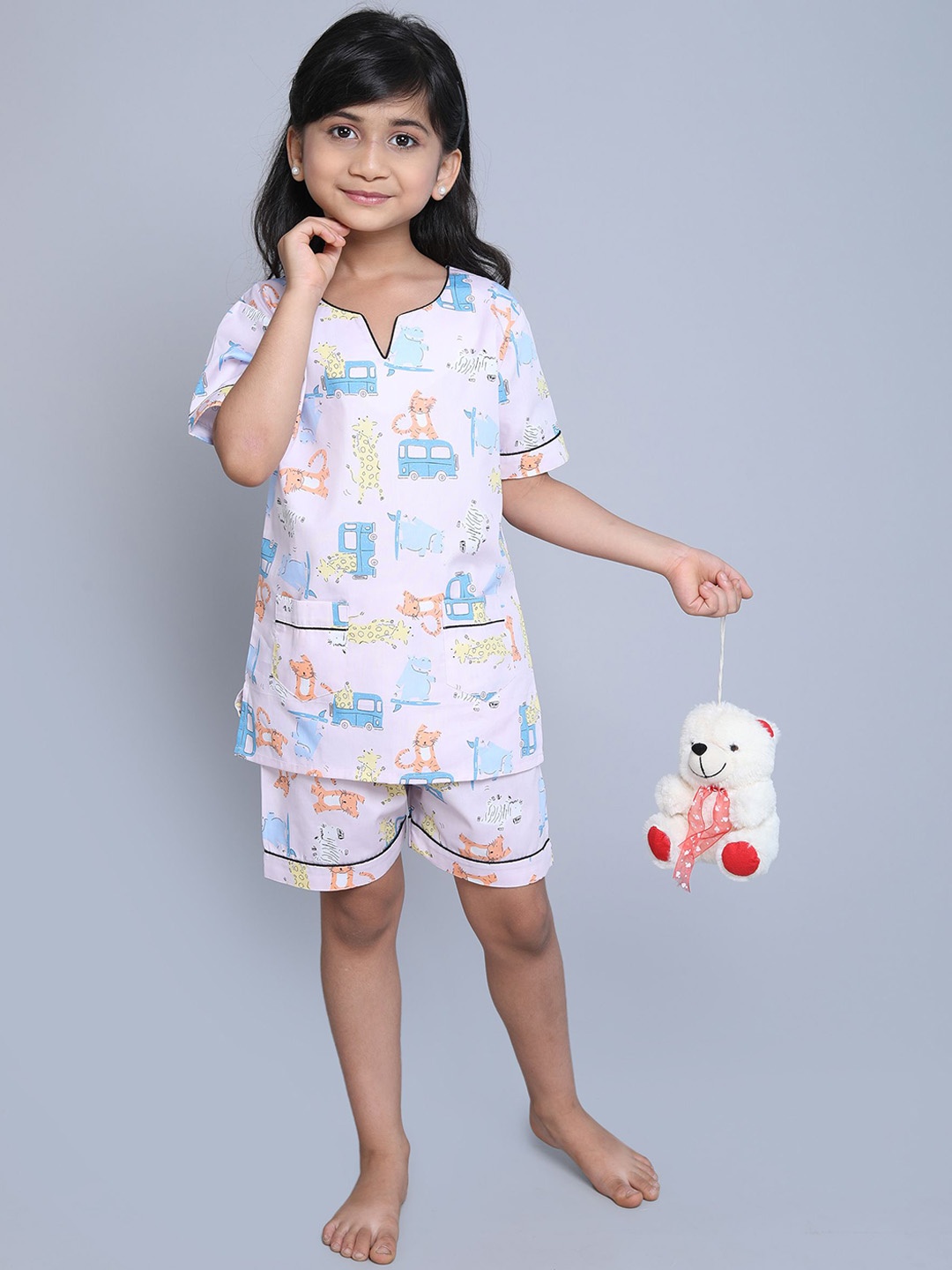 

BAESD Girls Printed Pure Cotton Night suit, White