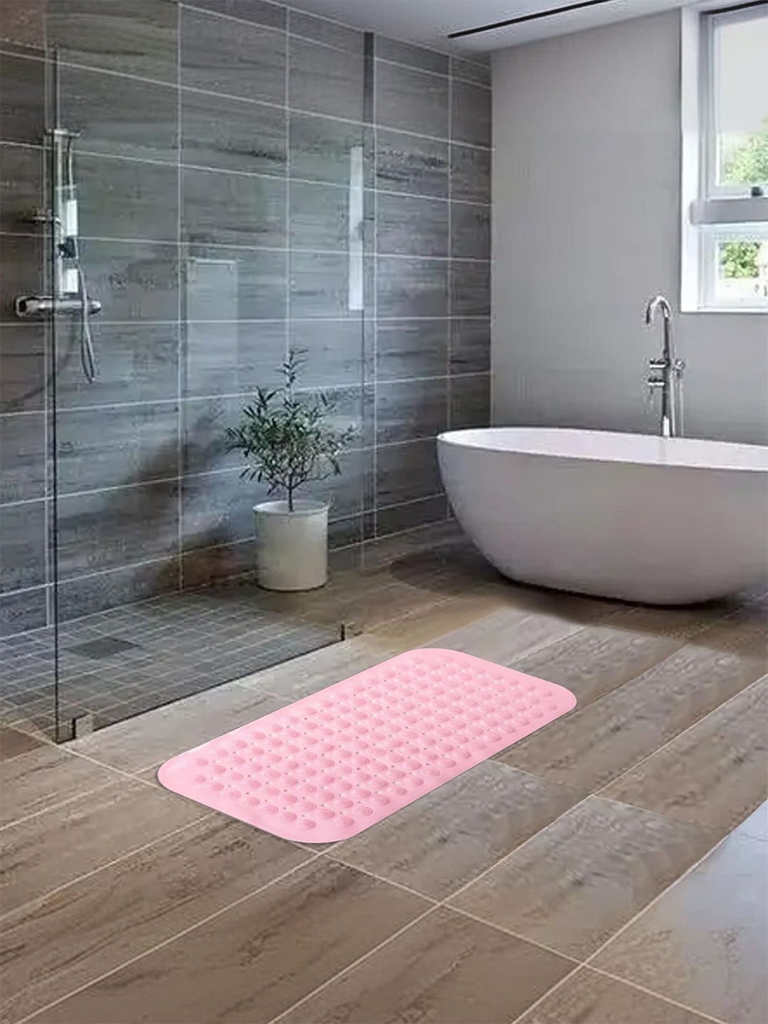 

Kuber Industries Pink 4 Pieces Anti Slip Bath Rugs