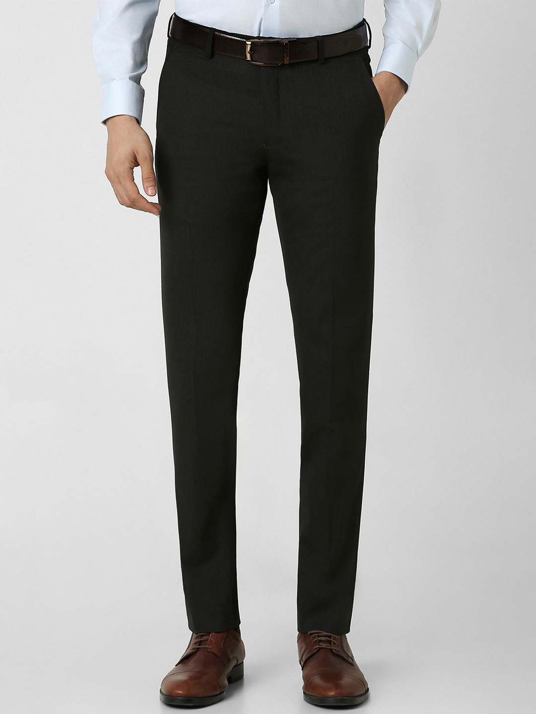 

Van Heusen Men Mid-Rise Flat-Front Woven Slim Fit Formal Trousers, Black