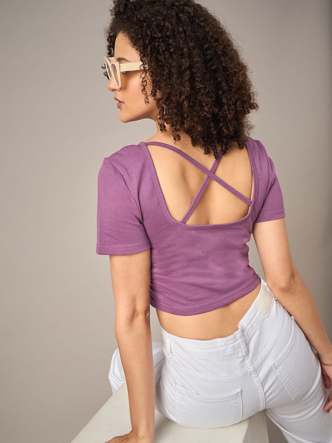 

The Roadster Lifestyle Co. Women Solid Scoop Neck Cotton T-shirt, Purple
