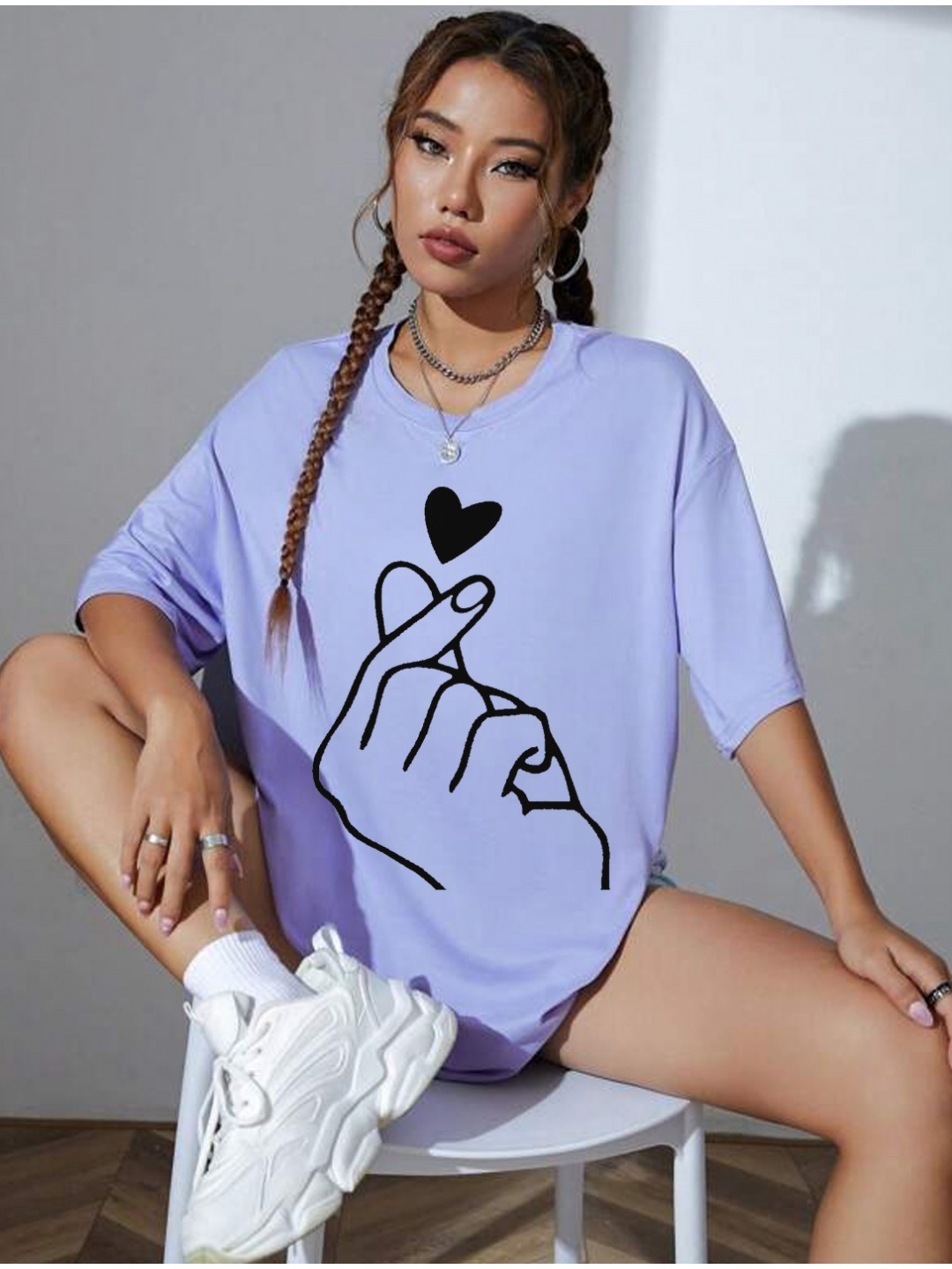 

TABADTOD Women Graphic Printed Drop Shoulder Sleeves Oversized T-shirt, Purple