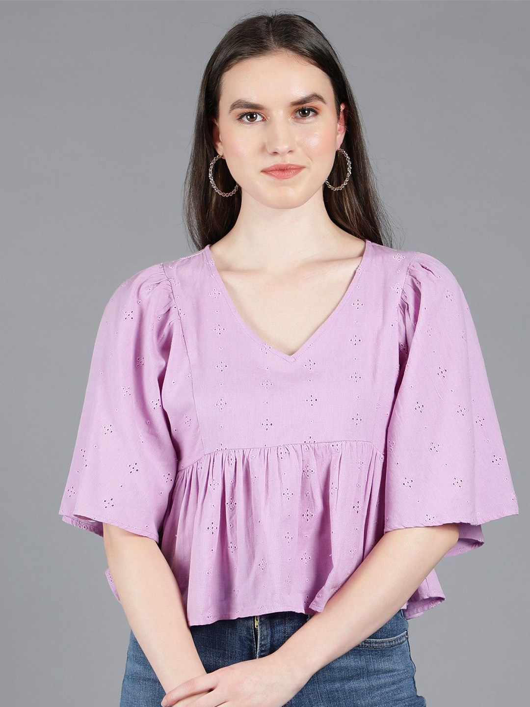

Amagyaa Flared Sleeve Cotton Top, Lavender
