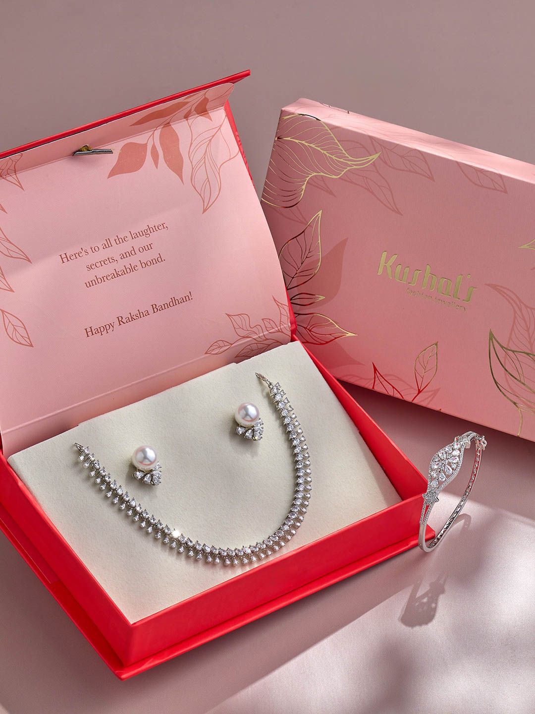 

Kushal's Fashion Jewellery Rhodium-Plated Cubic Zirconia Stone Studded Jewellery Set, Silver