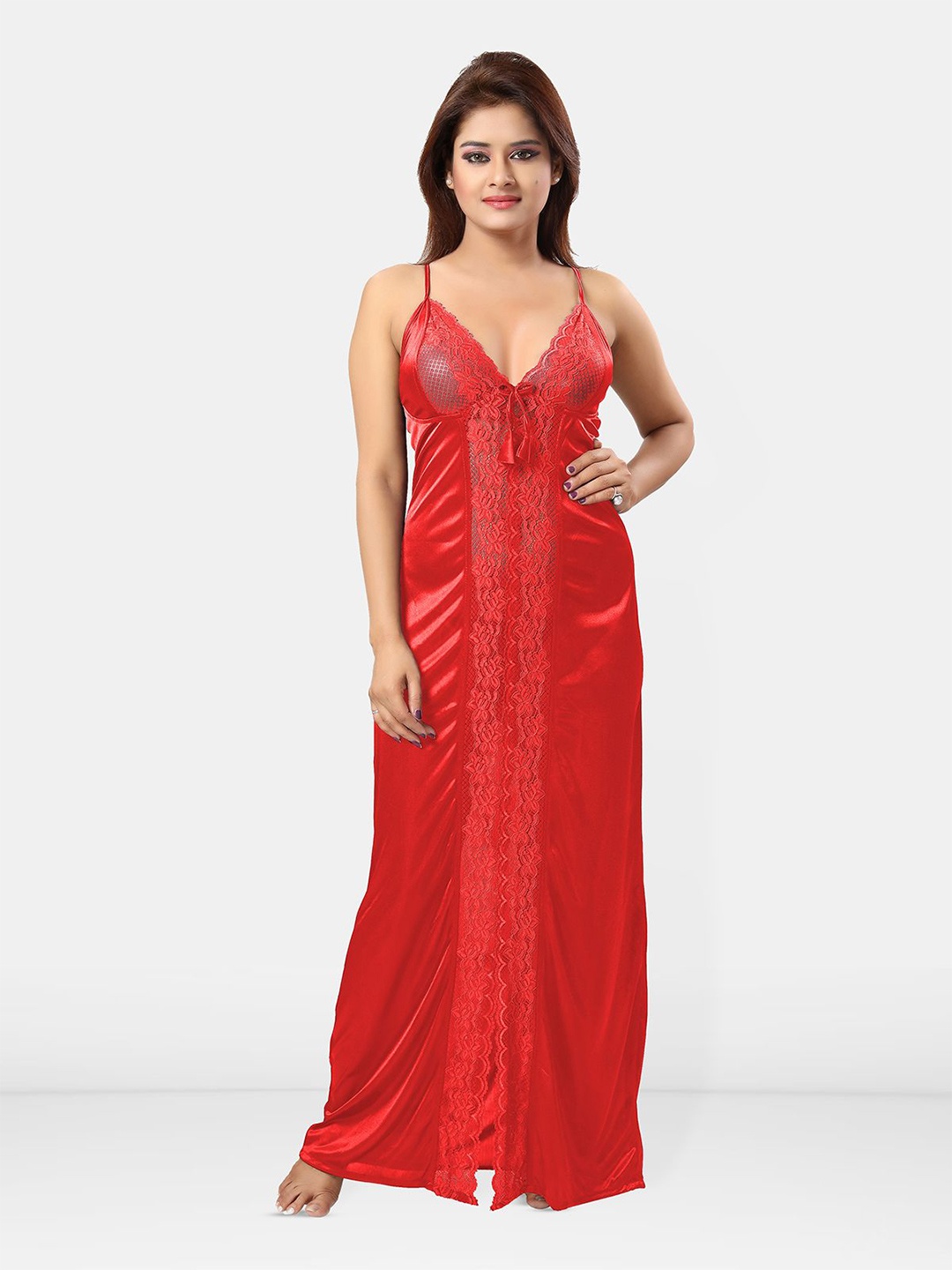 

Be You Women Shoulder Straps Sleeveless Maxi Nightdress, Red